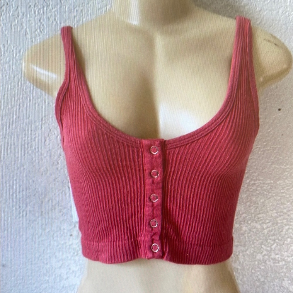 Pink Ribbed Crop Tank Top